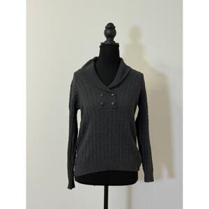 Karen Scott Dark Grey Pullover Knit V-Neck Sweater with Collar